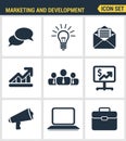 Icons set premium quality of digital marketing symbol, business development items, social media objects and office equipment. Royalty Free Stock Photo
