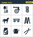 Icons set premium quality of farming tools instrument farm equipment agricultural. Modern pictogram collection flat design style