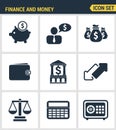Icons set premium quality of finance objects and banking elements, financial items and money symbol. Modern pictogram