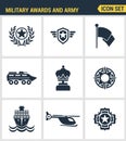 Icons set premium quality of military awards and army winner emblem trophy medallion. Modern pictogram collection flat