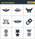 Icons set premium quality military awards star medal winner prize victorysymbol. Modern pictogram collection flat design Royalty Free Stock Photo