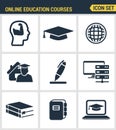 Icons set premium quality of online education class and internet course study. Royalty Free Stock Photo