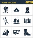 Icons set premium quality of outdoor recreation activity and hiking tourism.