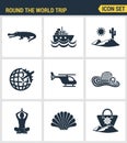 Icons set premium quality of round the world trip transport vacation travelling transportation. Modern pictogram collection flat