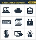 Icons set premium quality of web development and website programming process, webpage coding and user interface creating