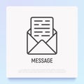 Opened envelope with message thin line icon. Modern vector illustration