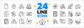 Icons set of Saving electricity, Cardboard box and Inspect line icons. For web app. Vector