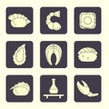 Icons set of seafood and asian dishes in flat style Royalty Free Stock Photo