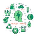 Icons in set showing alternative energy using