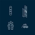 Icons set Skiing linear. Pictographs for winter, sports clothing, accessories for skiing, clothing.