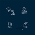 Icons set Skiing. Winter sports in linear. Pictographs of a skier with accessories and clothing for sports.