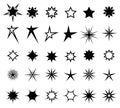 Icons set sparkling stars and sparks. Fireworks lighting effects, bright flashes and explosions