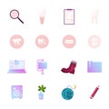 Icons Set Teeth, Magnifier and Laptop, Folder Archive, Safe and Money Tree with Boot, Dollar, Bomb with Fuse and Pencil Royalty Free Stock Photo