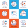 Icons Set On Theme Online Education