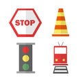 Icons set about Transportation. with train, stop sign, cone and traffic light Royalty Free Stock Photo