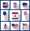 Icons Set USA Flag Color Independence Day 4th of July