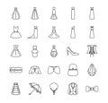Icons set of varieties of wedding dresses and accessories. Different styles of wedding dresses. Vector illustrations to