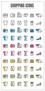 Icons shopping color blck blue pink Yellow green vector on white