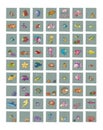 Icons for sites with funny fishes and marine animals crabs lobster clown fish, octopus and jellyfish ball.