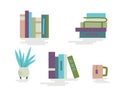 Icons small compositions of paper books stacks standing and laying. Royalty Free Stock Photo