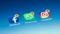 Icons of social media facebook, instagram, whatsapp application on screen. Macro image, Social media icons. Social network. 15.12.