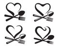 Icons with spoon, fork and heart