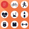 Icons, sports, fitness, flat design,