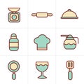 Icons Style Cooking Foods and Kitchen outline icons set Royalty Free Stock Photo