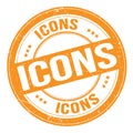 ICONS text written on orange round stamp sign