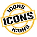 ICONS text on yellow-black round stamp sign