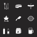 Icons for theme barbecue. Black backgroun