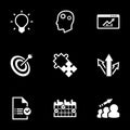 Icons for theme Business, expansion, plan, vector, icon, set. Black background Royalty Free Stock Photo
