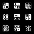 Icons for theme Calculator, counting, math, vector, icon, set. Black background Royalty Free Stock Photo