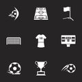 Icons for theme football, vector, icon, set. Black background Royalty Free Stock Photo