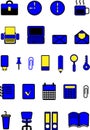 Icons on the theme of office, color, black, blue, yellow, vector illustration Royalty Free Stock Photo