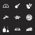 Icons for theme Pizza. Black background