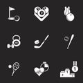 Icons for theme Sports. Black background, vector, icon, set Royalty Free Stock Photo