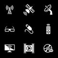 Icons for theme Tv, satellite, broadcasting, vector, icon, set. Black background