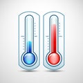Icons thermometer measuring hot and cold temperature with shadows