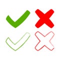 Icons tick and cross, signs green checkmark ok, and red x icons Royalty Free Stock Photo