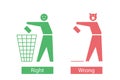 Icons with man and pig that throw away waste