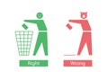 Icons with man and pig that throw away waste.