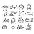 Icons of transportation set with gray shadow vector illustration