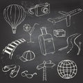 Icons travel on blackboard Royalty Free Stock Photo