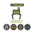 Icons travel colour boat tour vector on white background