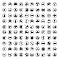 100 icons. Travel symbols and Tourism signs vector illustration