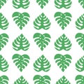 Icons with tropical palm leaves, monstera. hand drawn exotic plants. Floral seamless background. Monstera Royalty Free Stock Photo