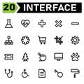 User interface icon set include flask, chemical, laboratory, lab, user interface, heartbeat, medical, activity, health, life, plus