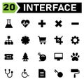 User interface icon set include flask, chemical, laboratory, lab, user interface, heartbeat, medical, activity, health, life, plus