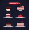 Icons vector set of different sweets, biscuits, cakes. Royalty Free Stock Photo